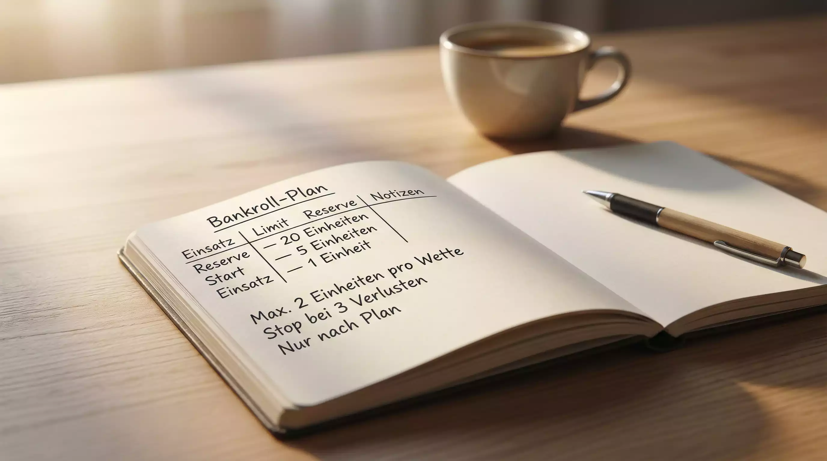 Notizbuch mit Einsatzplanung und Stift auf einem Schreibtisch