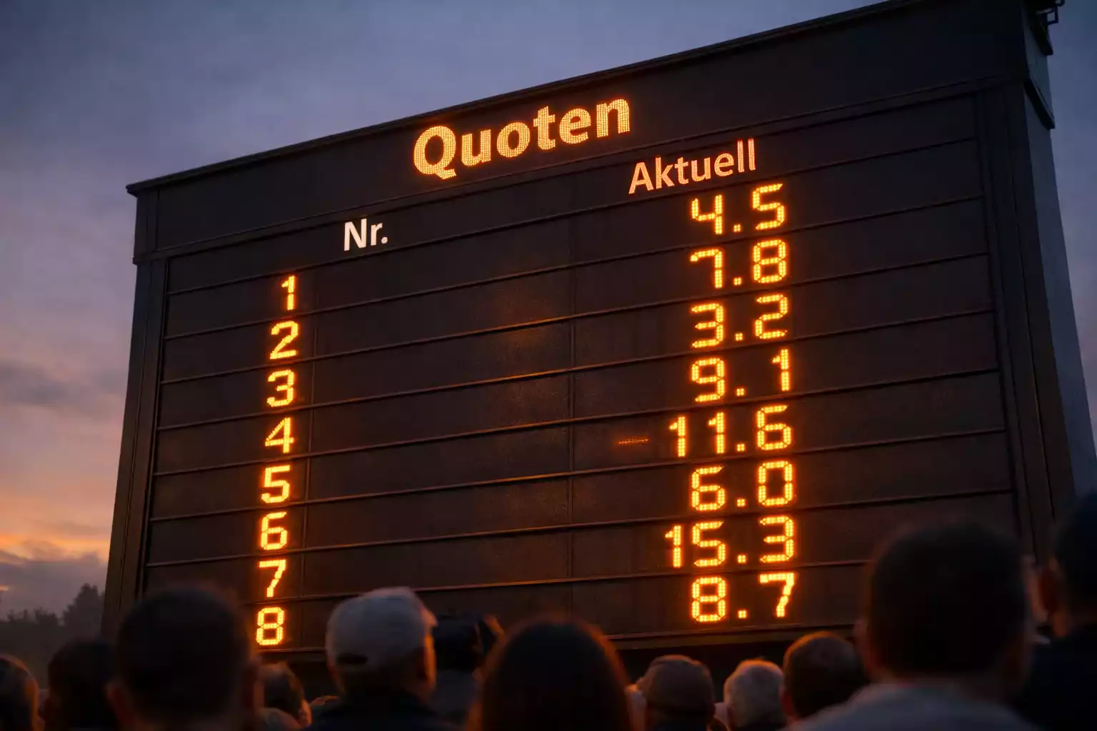 Eventualquoten-Anzeige am Totalisator kurz vor dem Rennstart