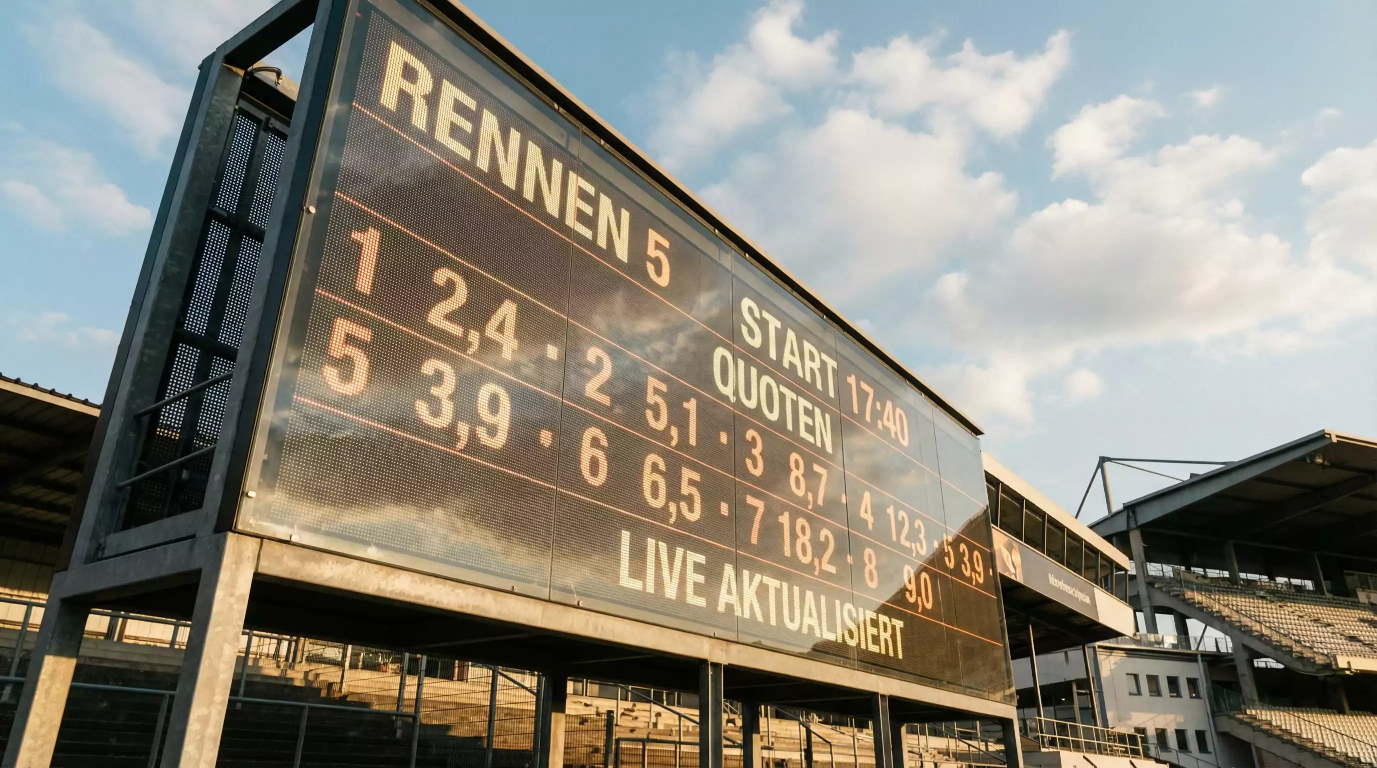 Digitale Quotentafel am Totalisator einer Pferderennbahn