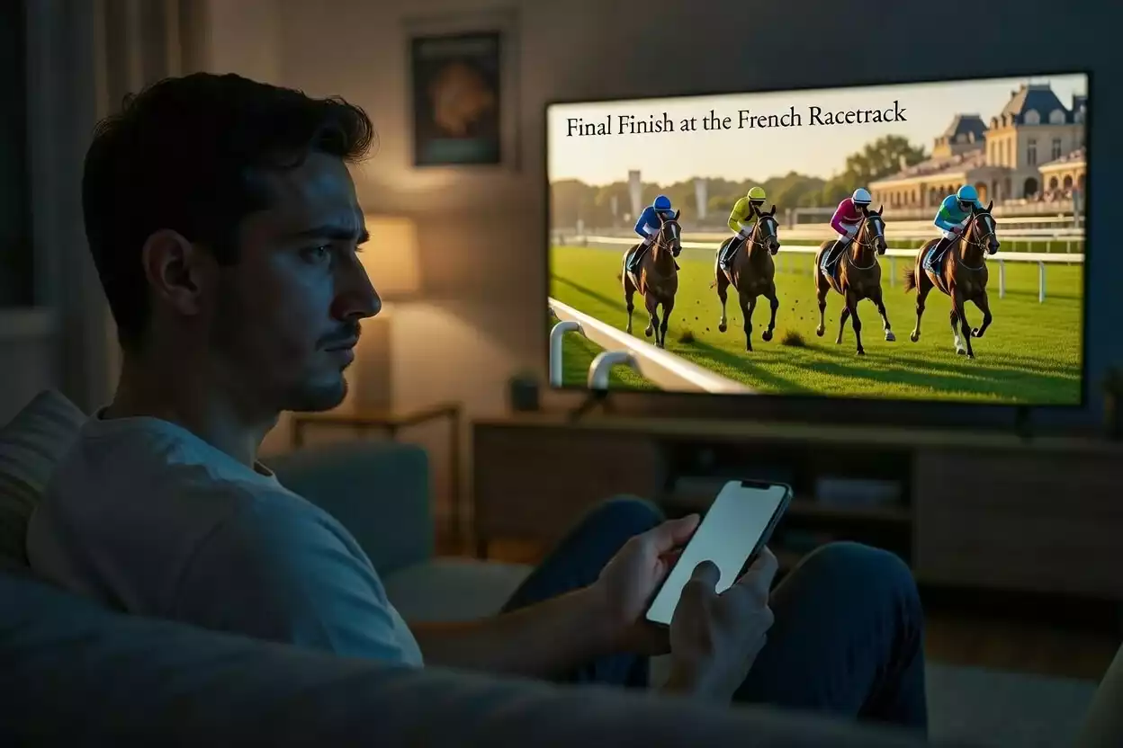 Französische Galopprennbahn mit großem Starterfeld beim PMU-Rennen