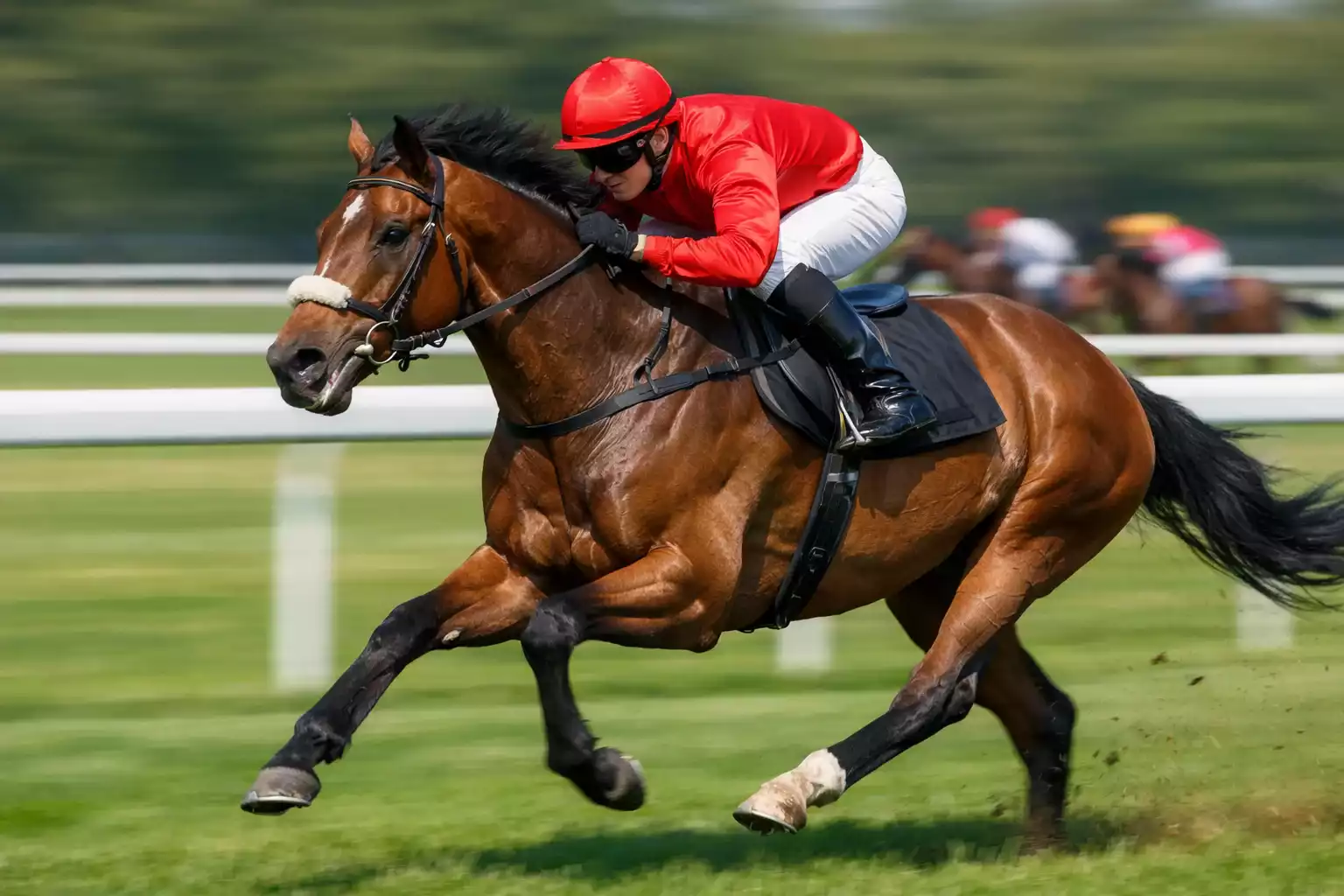 Pferderennen auf verschiedenen Bahnen als Symbol für Akkumulatorwetten